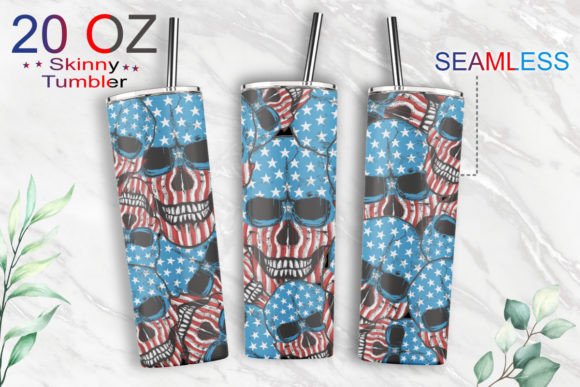 20oz Tumbler Skull Head USA Flag Graphics & Print Templates