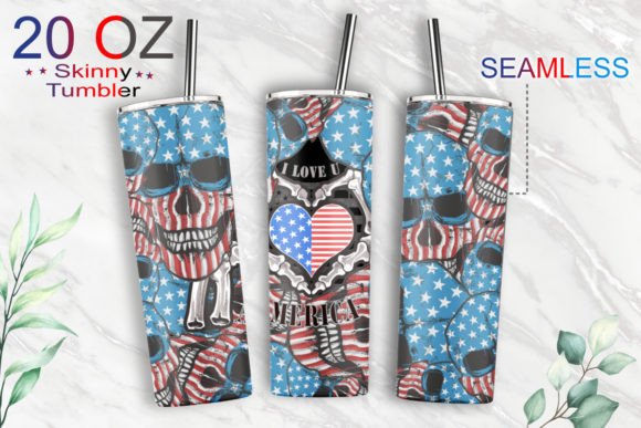 20oz Tumbler Skull Usa Flag Colour Graphics