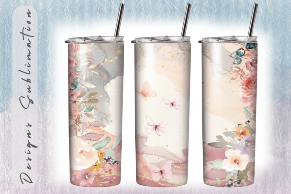 Butterfly Flowers Tumbler Wraps: Graphics & Print Templates