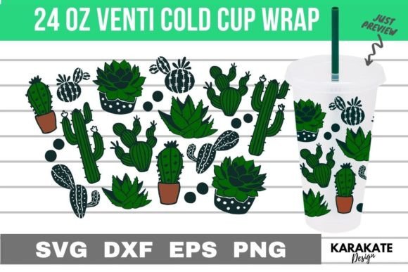 Cactus Plants Venti Cup Wrap: Graphics for Crafts & Content