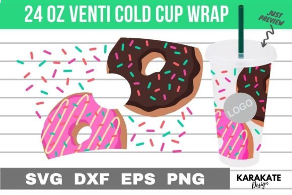 Donuts, 24 Oz Venti Cup Hole Wrap: Graphics for Crafts & Branding