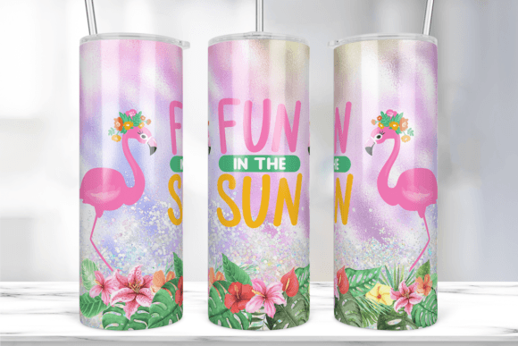 Fun in the Sun Flamingo Tumbler Wrap: Graphics & Print Templates