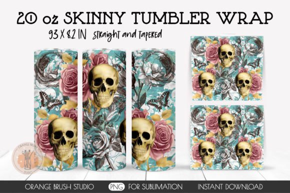 Gothic Floral Skull Skinny Tumbler Wrap: Graphics for Crafts