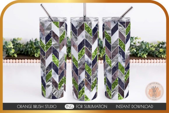 Green Tangram Skinny Tumbler Chevron PNG: Graphics for Crafts