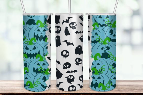Halloween Pumpkin Ghost Tumbler Wrap PNG: Graphics for Crafts & Content