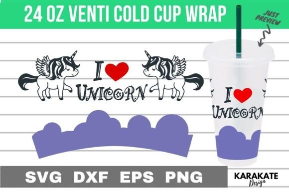 I Love Unicorn, 24 Oz Venti Cup Wrap