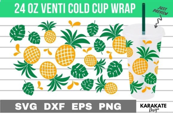 Pineapples and Leaf, 24 Oz Venti Cup Wrap