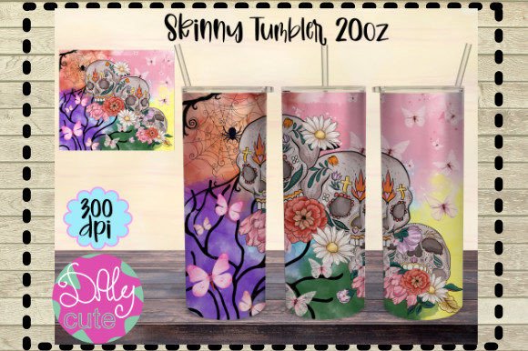 Skull Butterfly Tumbler PNG: Retro Graphics for Print Templates