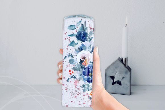 Tumbler Watercolor Navy and White Roses Graphics